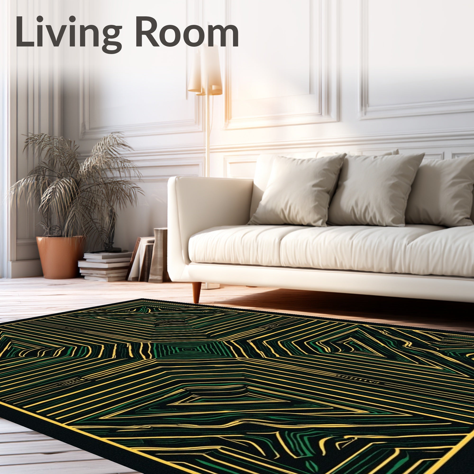 Modern Black Geometric Labyrinth Rug