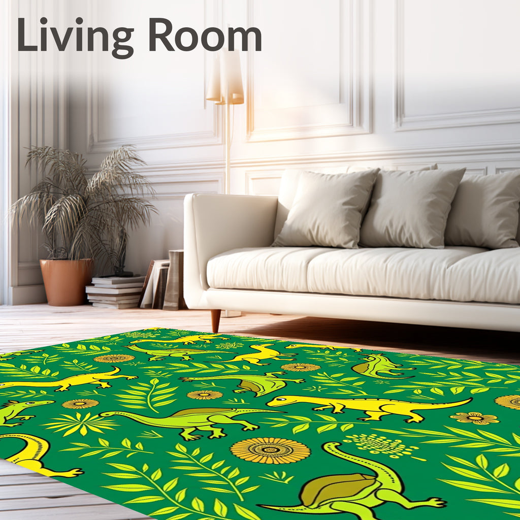 Bright Yellow Green Dinosaur Jungle Rug