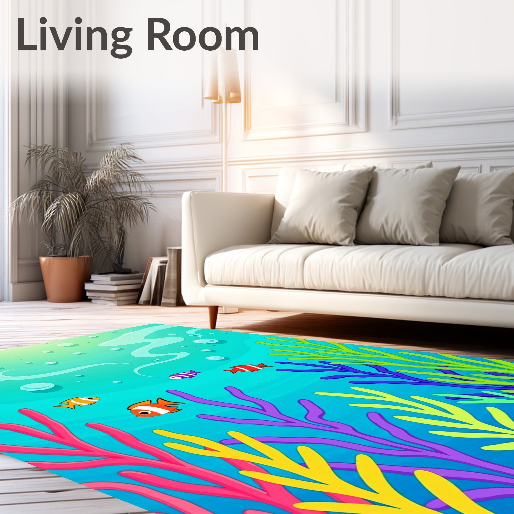 Undersea Coral Reef Fish Scene Rug