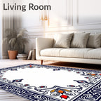 Ornate Blue Red Floral Border Rug