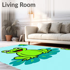 Happy Green Frogs Lily Pad Meadow Rug