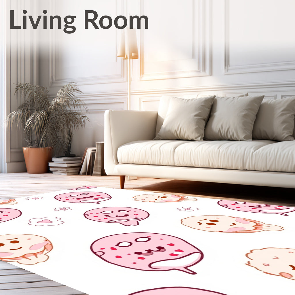 Whimsical Pink Cloud Character Medley Rug