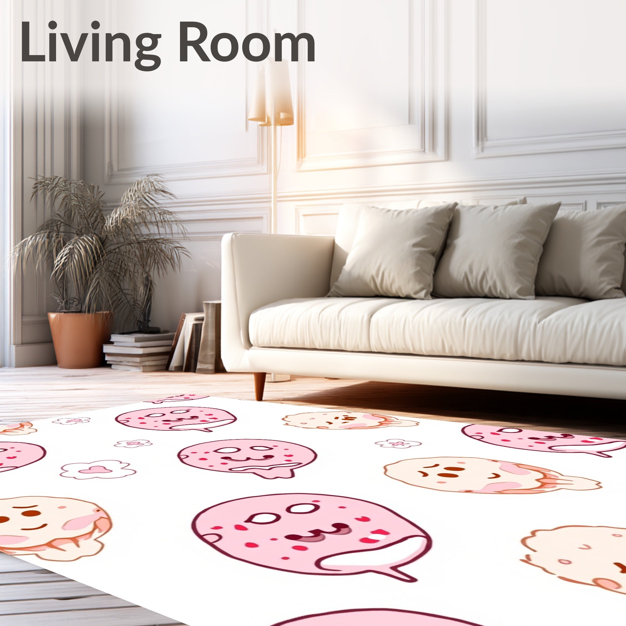 Whimsical Pink Cloud Character Medley Rug