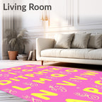 Vibrant Yellow Alphabet Letters Pink Rug