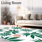 Emerald Green Palm Leaves Coral Bloom Rug
