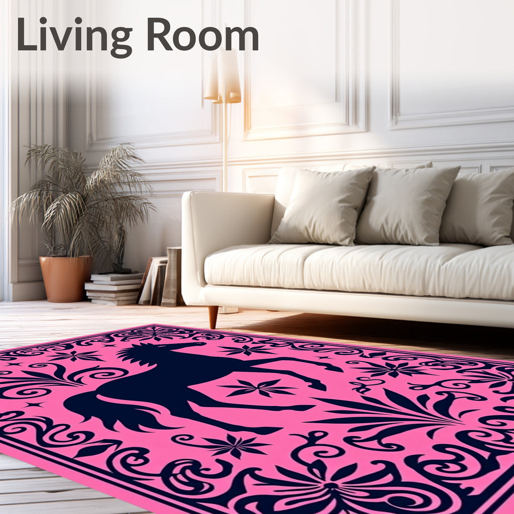 Hot Pink Navy Horse Floral Border Rug