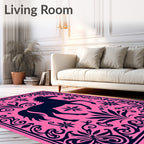 Hot Pink Navy Horse Floral Border Rug