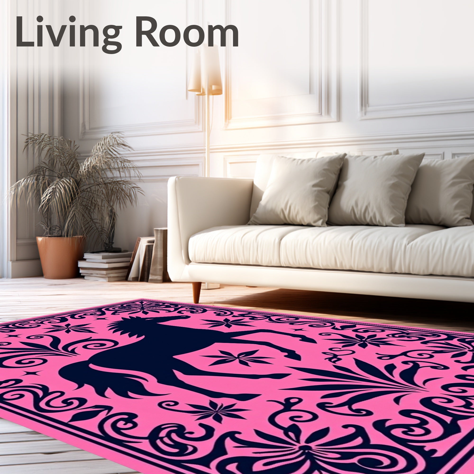 Hot Pink Navy Horse Floral Border Rug