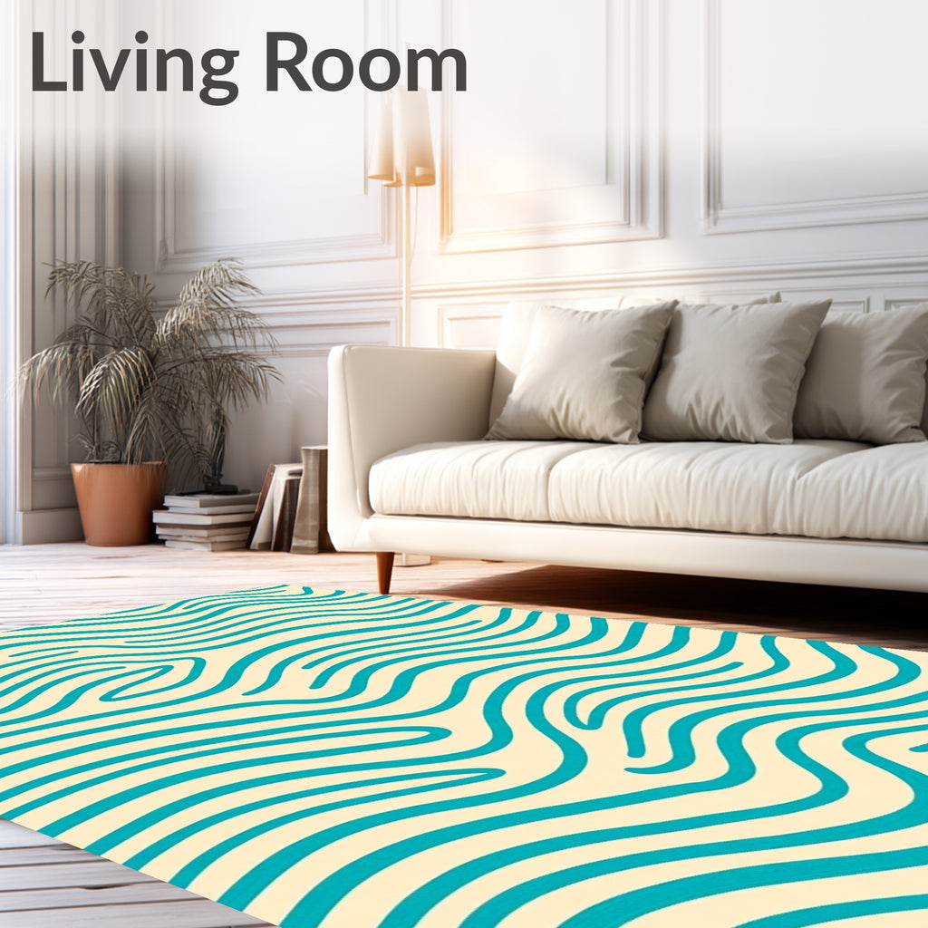 Teal Wavy Stripes Cream Rug