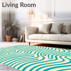 Teal Wavy Stripes Cream Rug