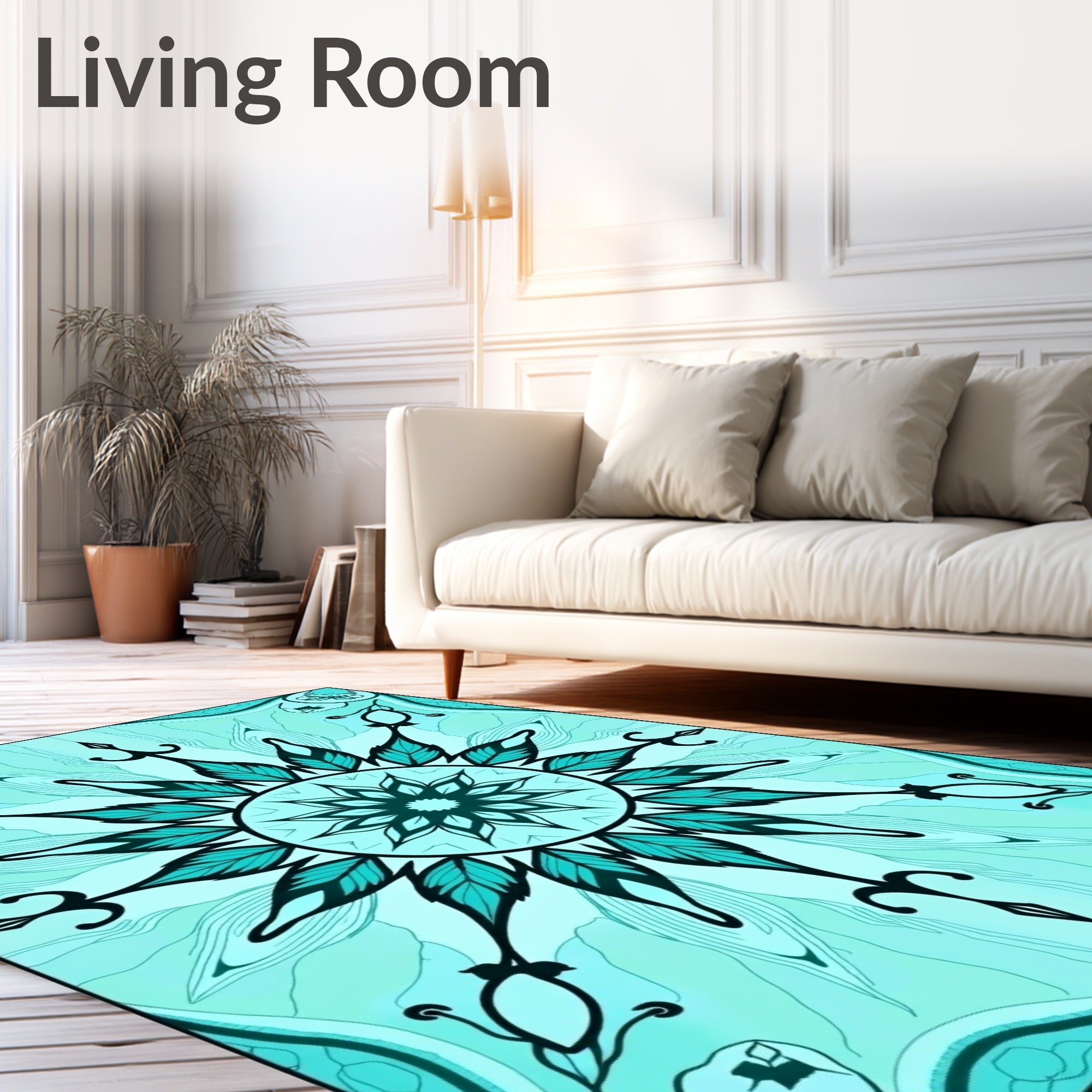 Turquoise Mandala Bloom Water Surface Rug