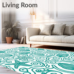 Teal Seashell Starfish Swirls Rug