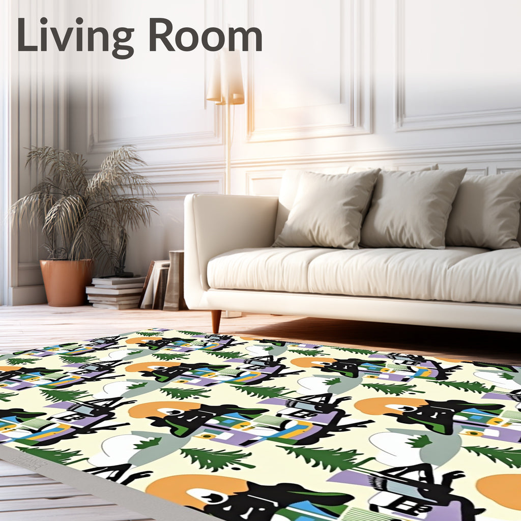 Whimsical Orange Black Tree Landscape Rug