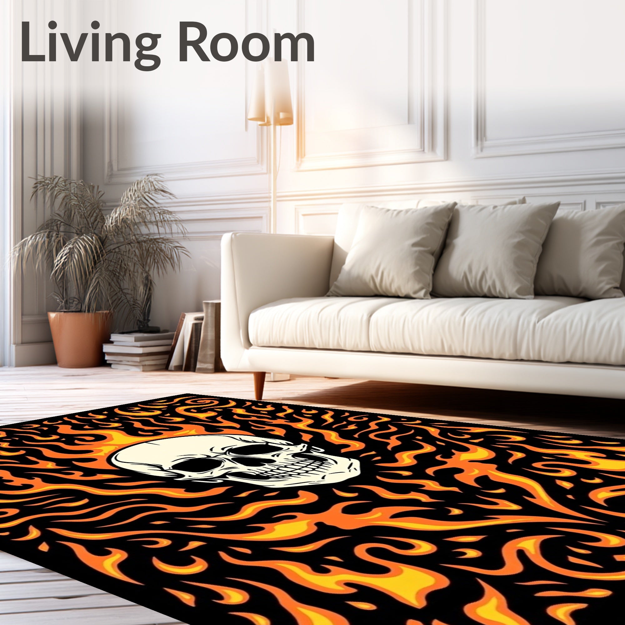 Fiery Skull Dark Background Rug