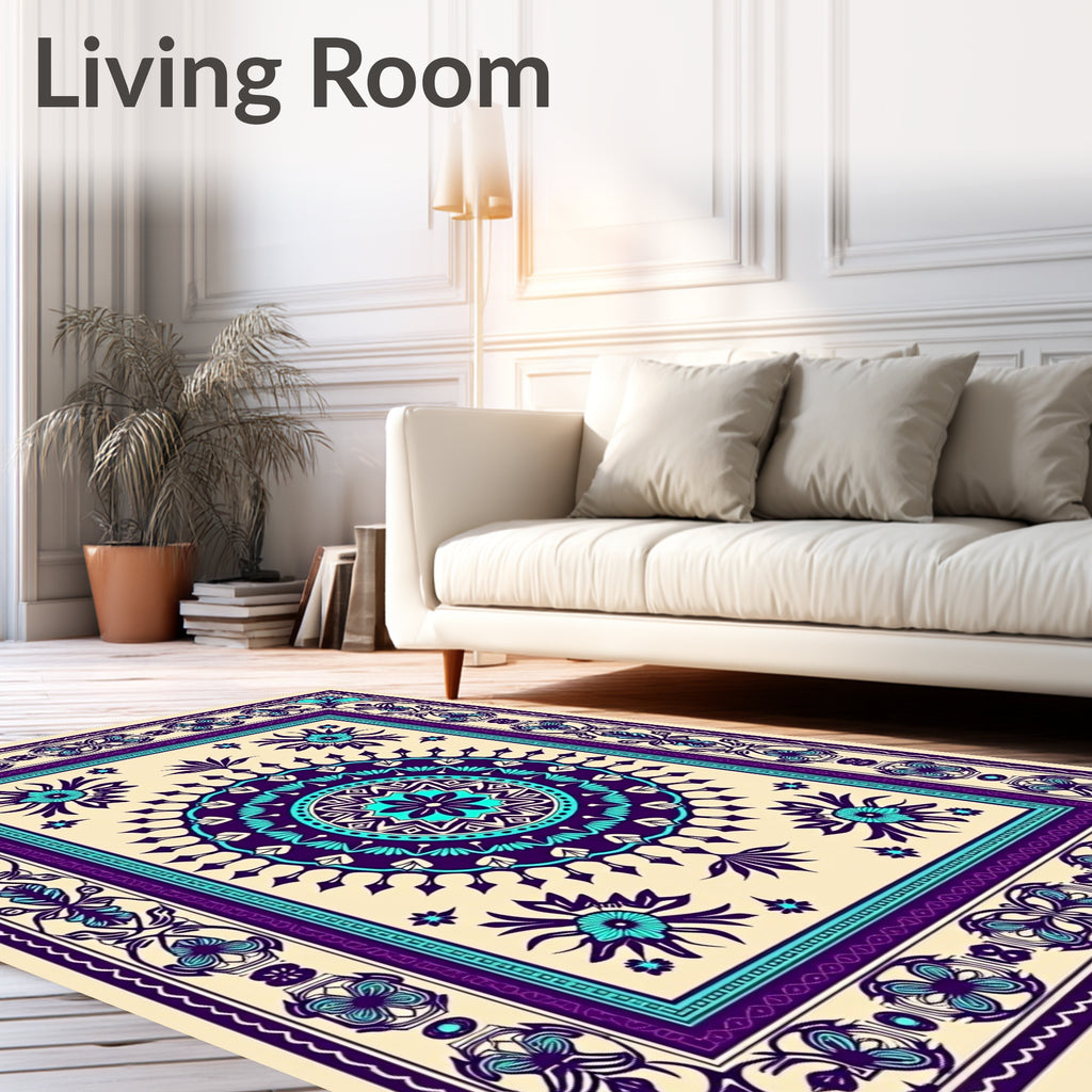 Bold Purple Teal Medallion Border Rug