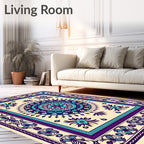 Bold Purple Teal Medallion Border Rug