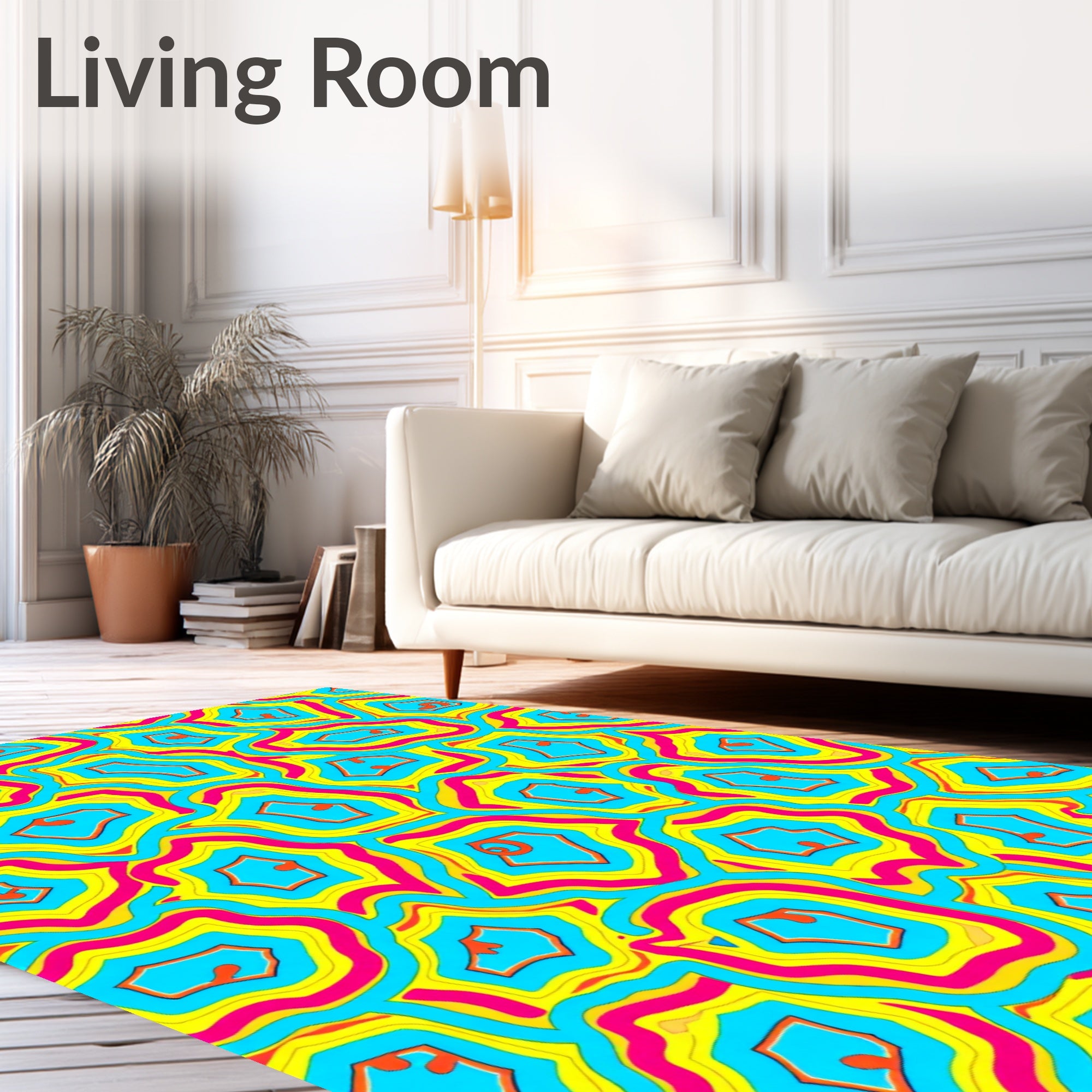 Vibrant Yellow Pink Blue Agate Rug