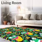 Quirky Green Frogs Yellow Swirls Rug