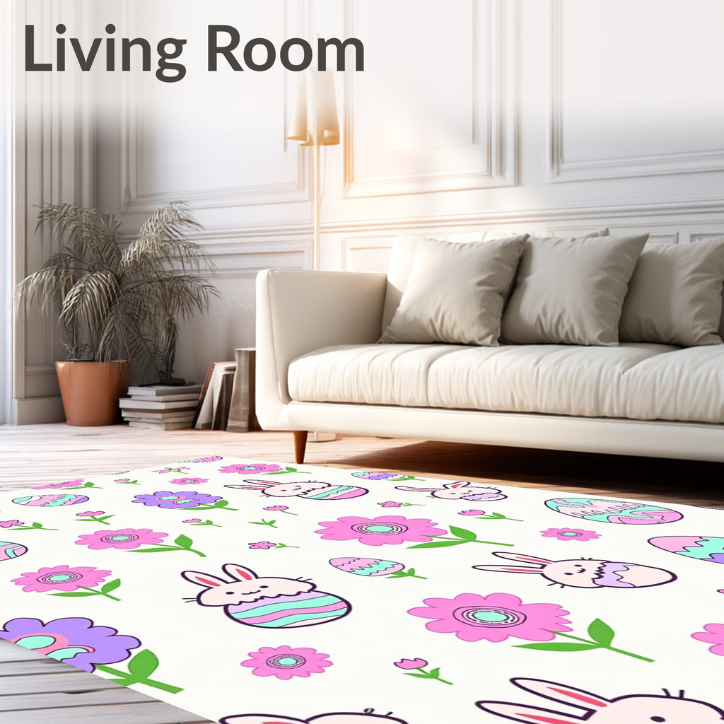 Pink Purple Easter Bunnies Flowers Eggs Rug