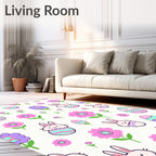 Pink Purple Easter Bunnies Flowers Eggs Rug