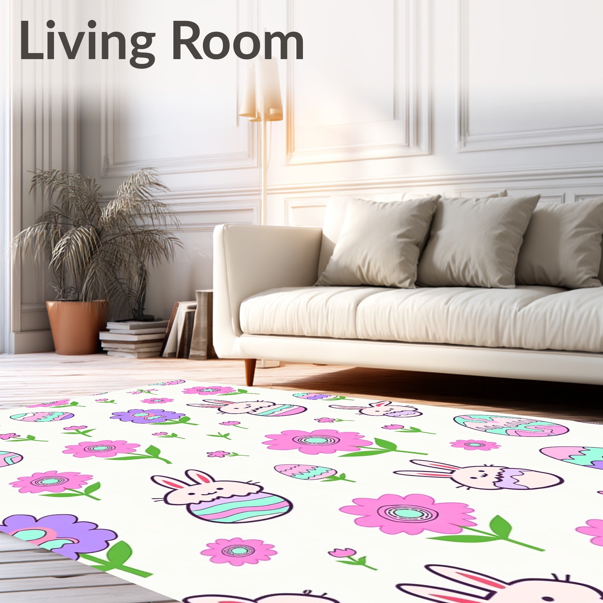 Pink Purple Easter Bunnies Flowers Eggs Rug