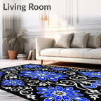 Bold Blue White Floral Mandala Rug