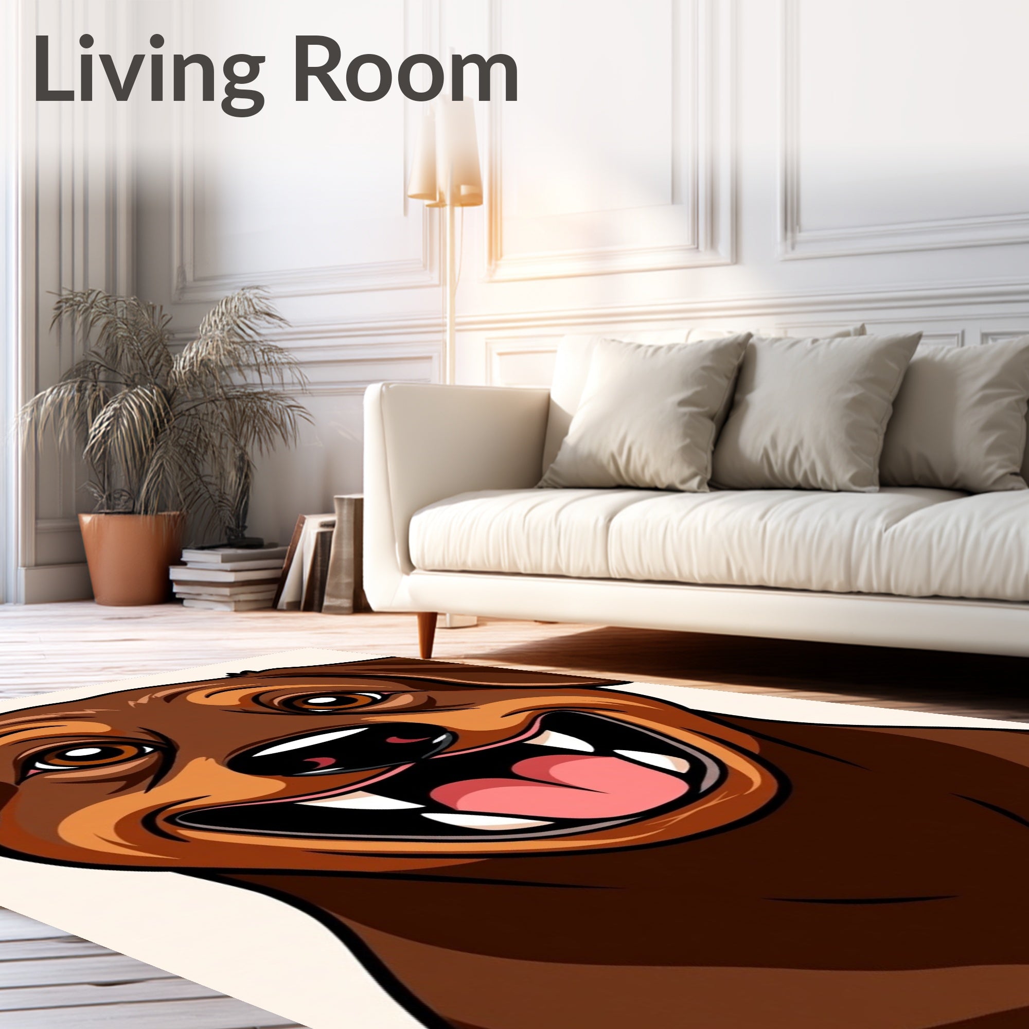 Happy Brown Doberman Face Portrait Rug