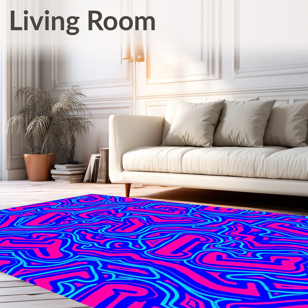 Hot Pink Blue Abstract Graffiti Lines Rug