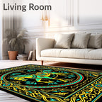 Vibrant Yellow Turquoise Horse Medallion Rug