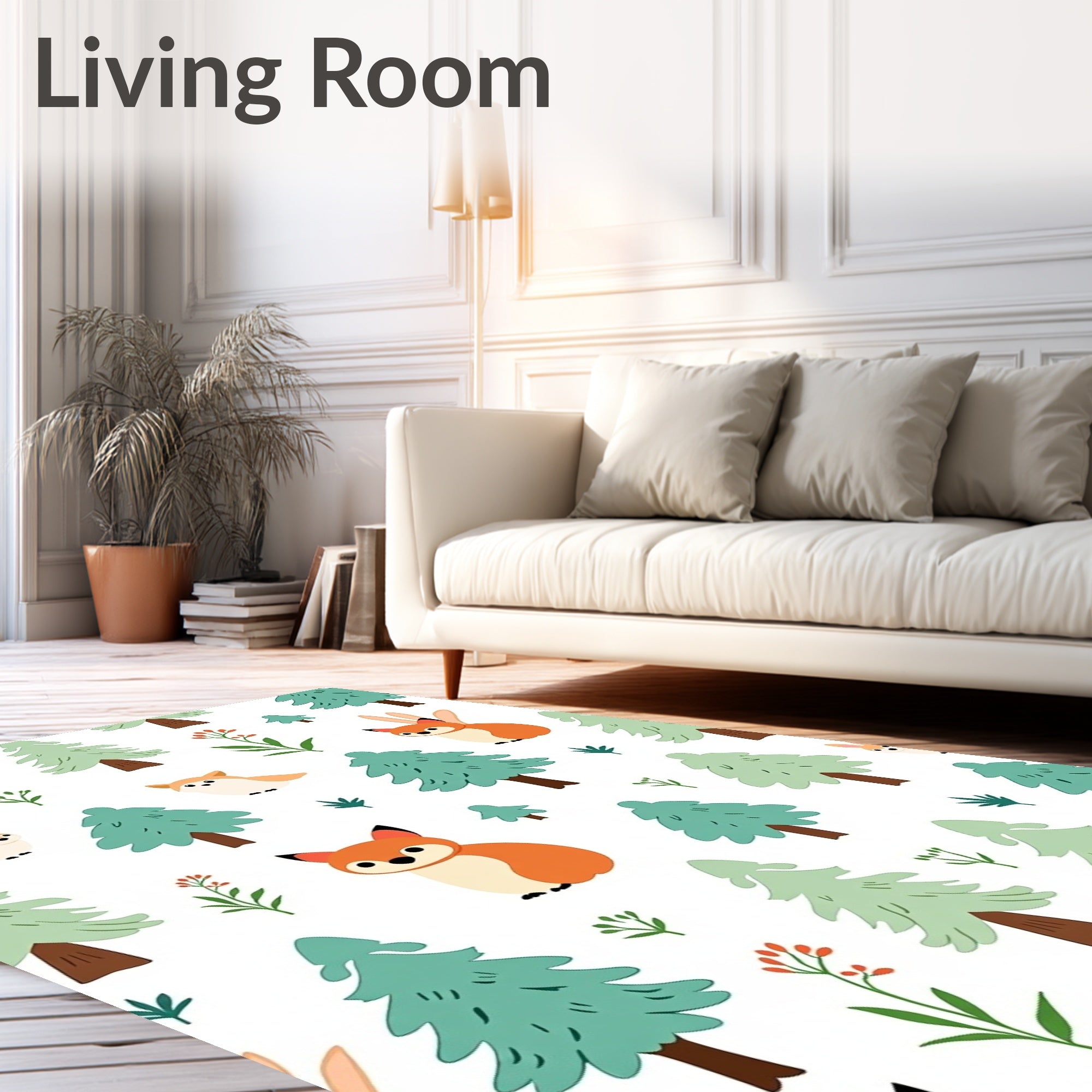 Forest Friends Cute Fox And Rabbit Rug