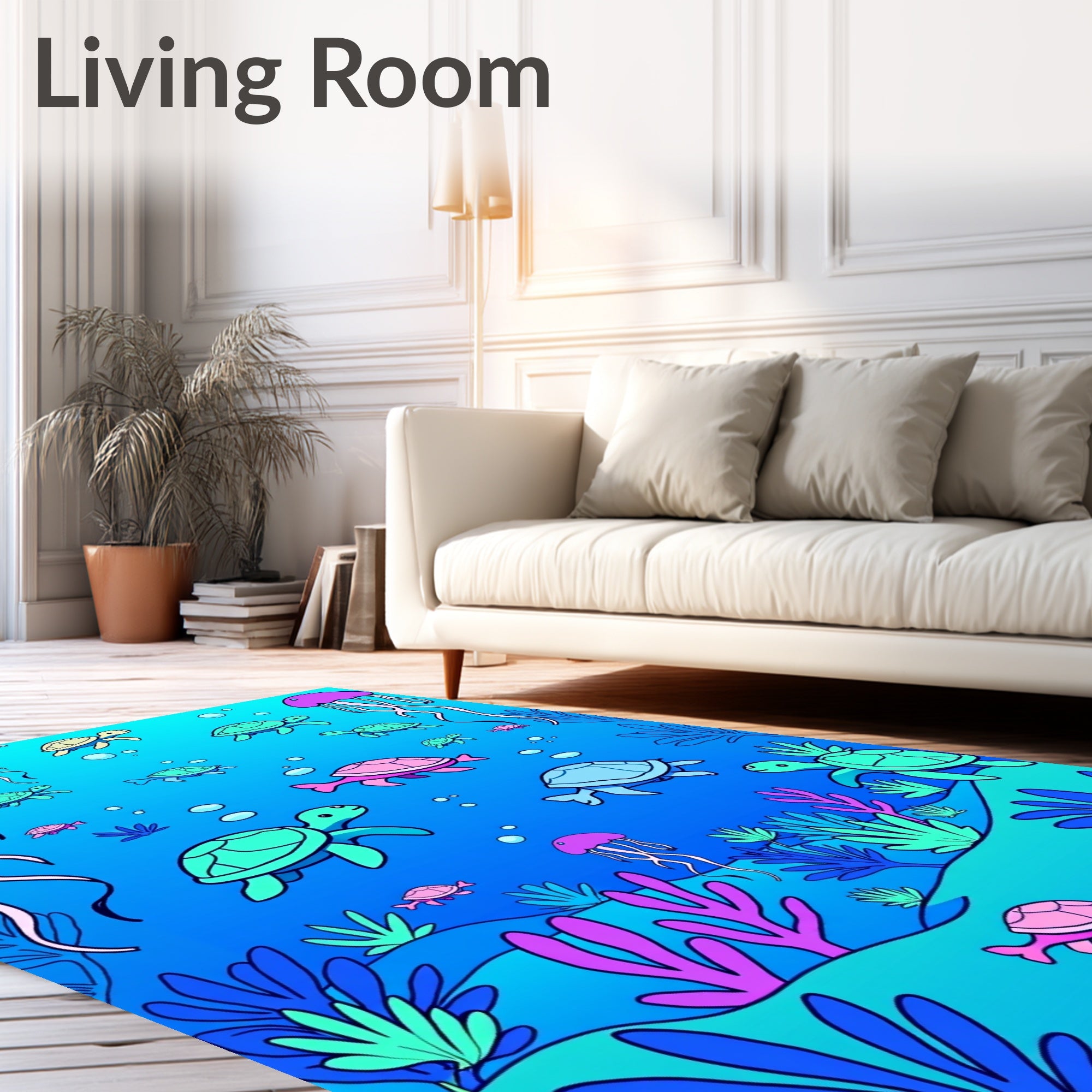 Ocean Turtles and Jellyfish Theme Rug
