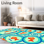 Whimsical Orange Fish Aquatic Circles Rug