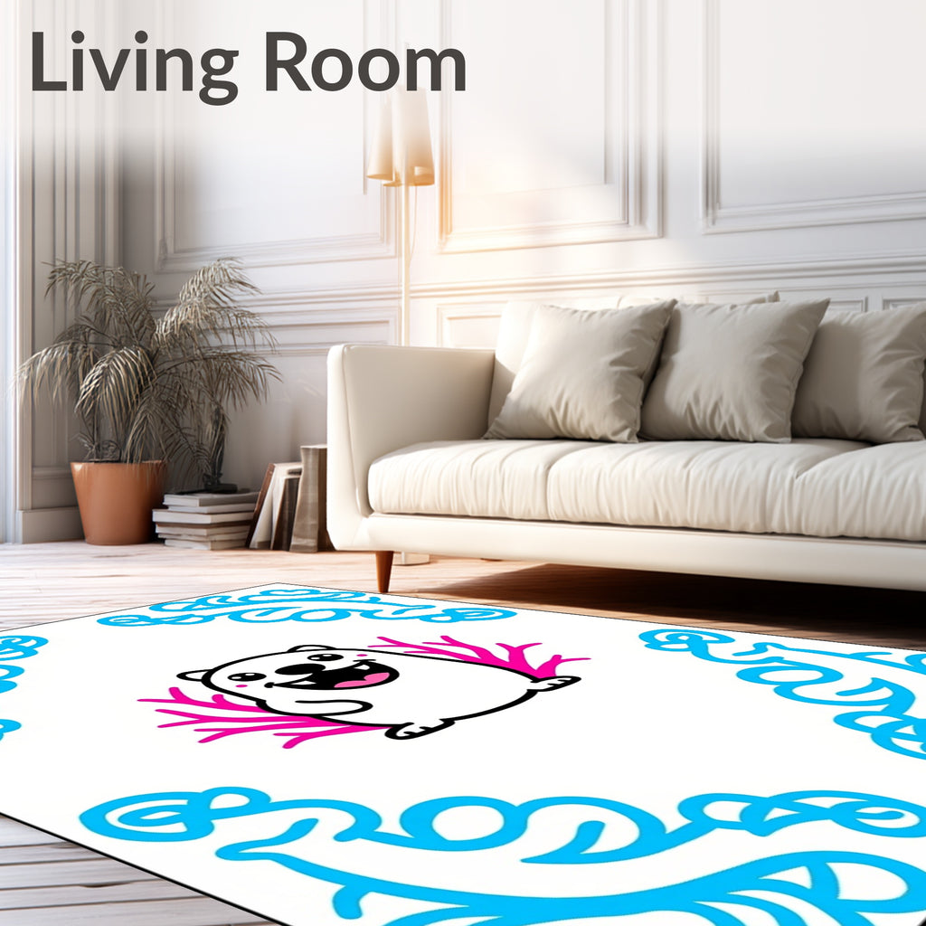 Cute White Blob Coral Border Rug