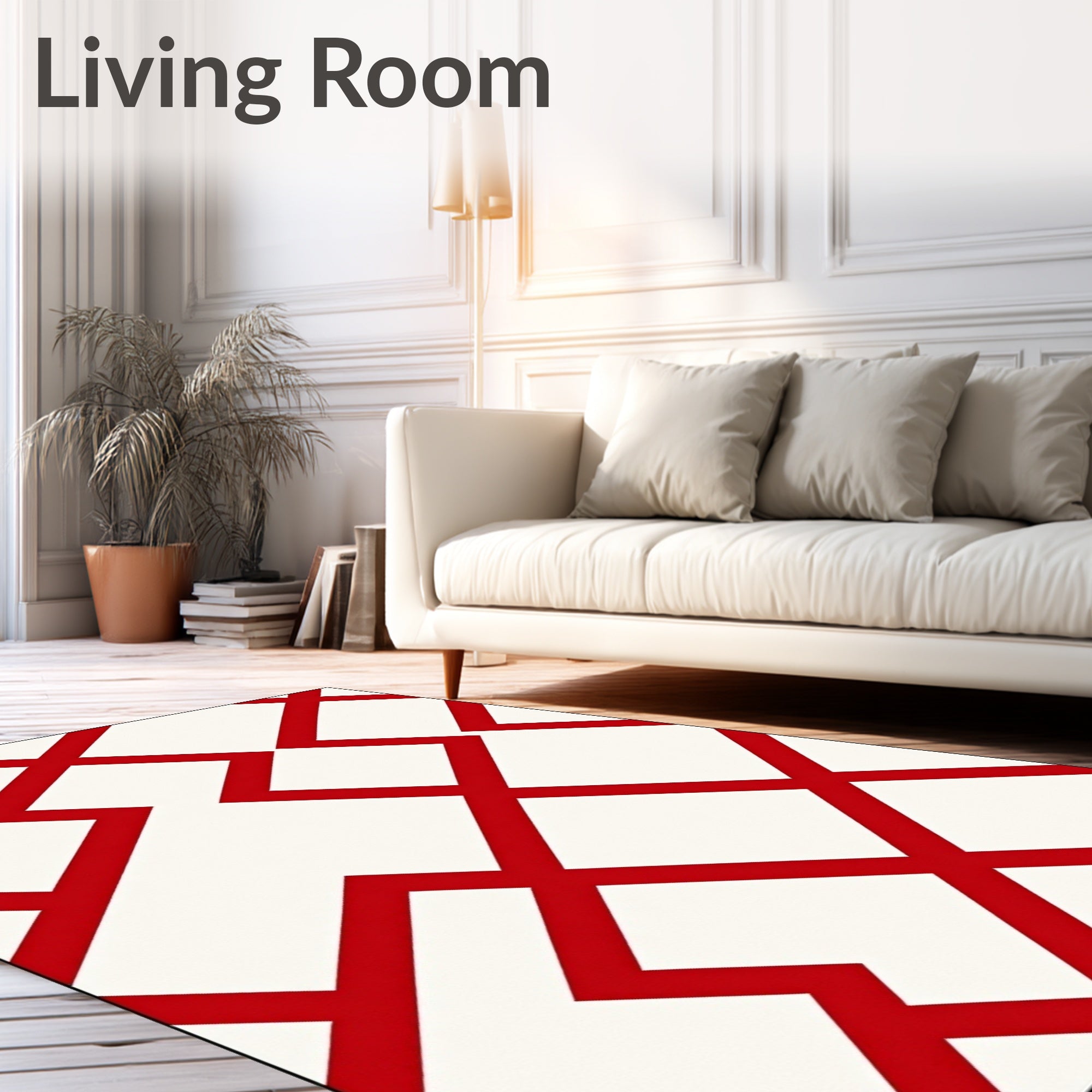 Bold Red Geometric Interlocking Diamond Rug