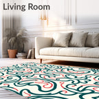 Teal Coral Floral Vine Scroll Rug