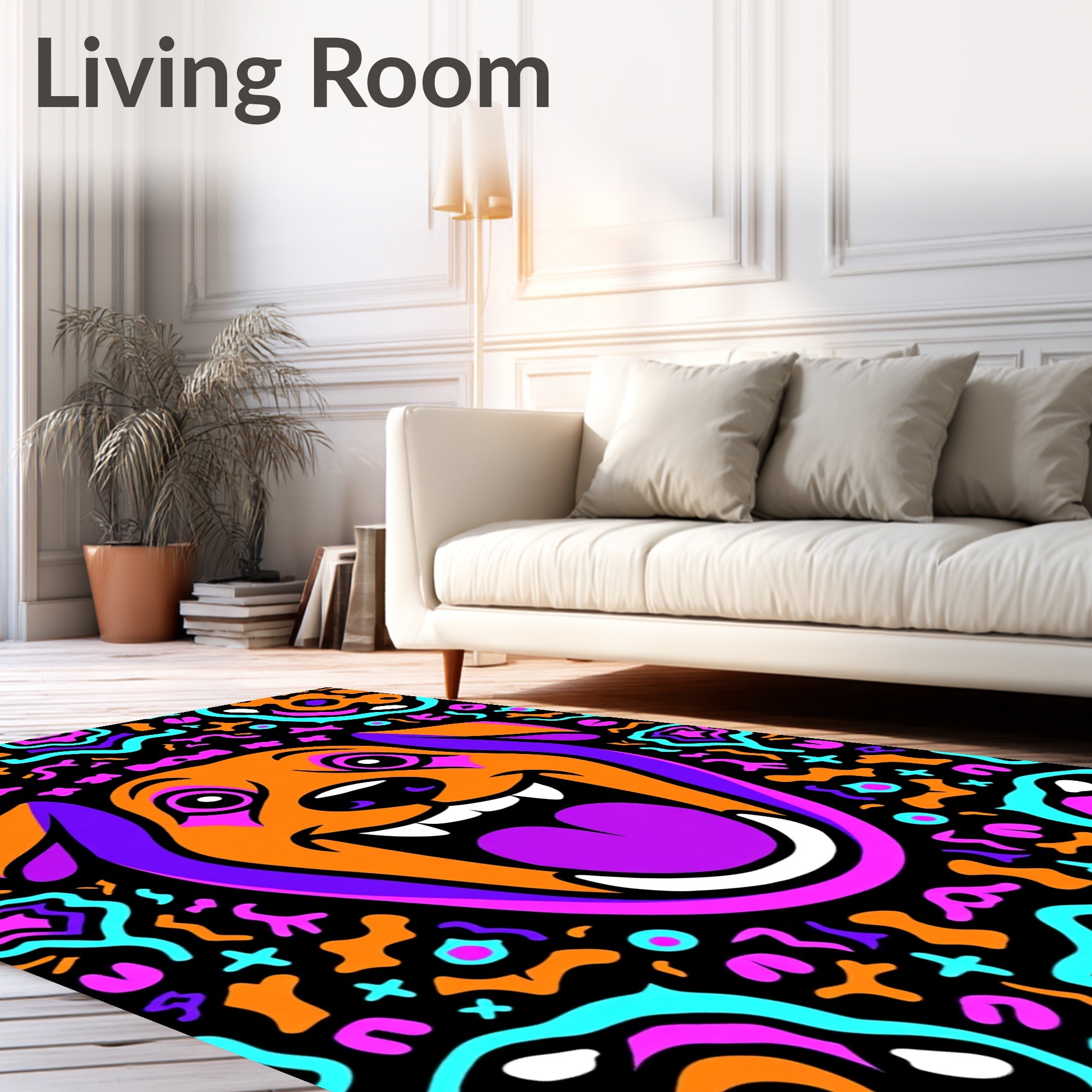 Psychedelic Grinning Dog Abstract Art Rug