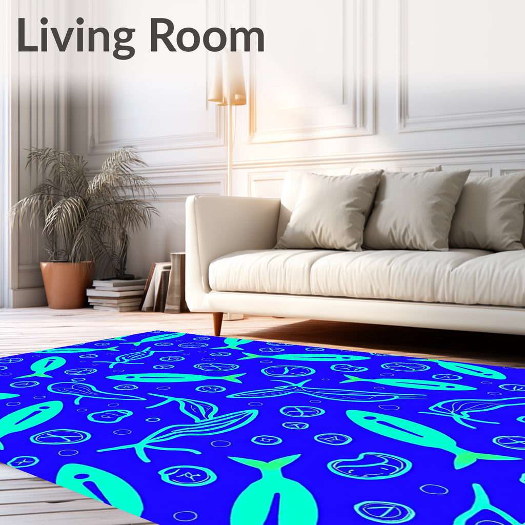 Blue Aqua Fish Scattered Whimsy Rug