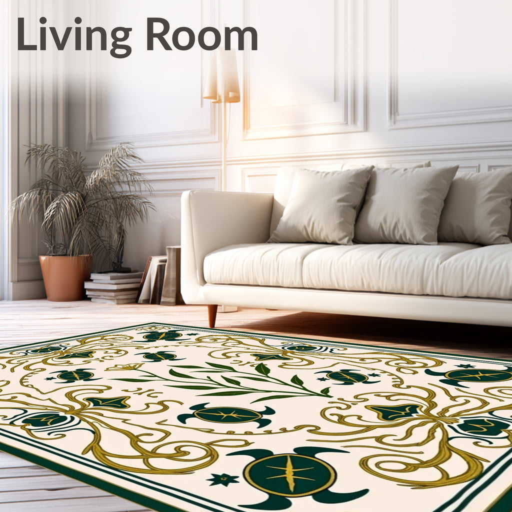 Emerald Green Turtle Floral Swirl Rug