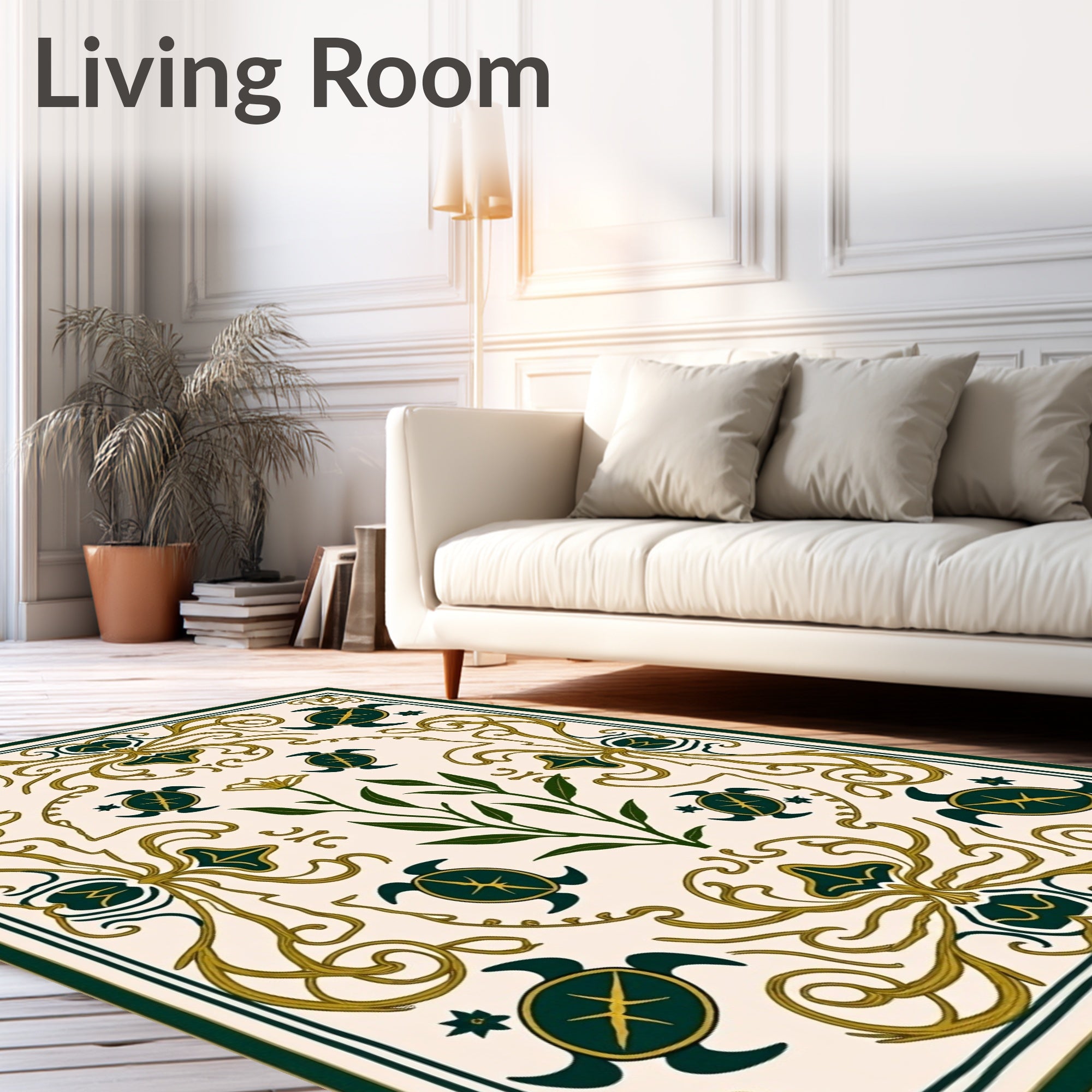 Emerald Green Turtle Floral Swirl Rug