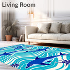 Blue Dolphin Ocean Wave Compass Rose Rug