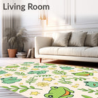 Playful Green Frogs Starry Branches Rug