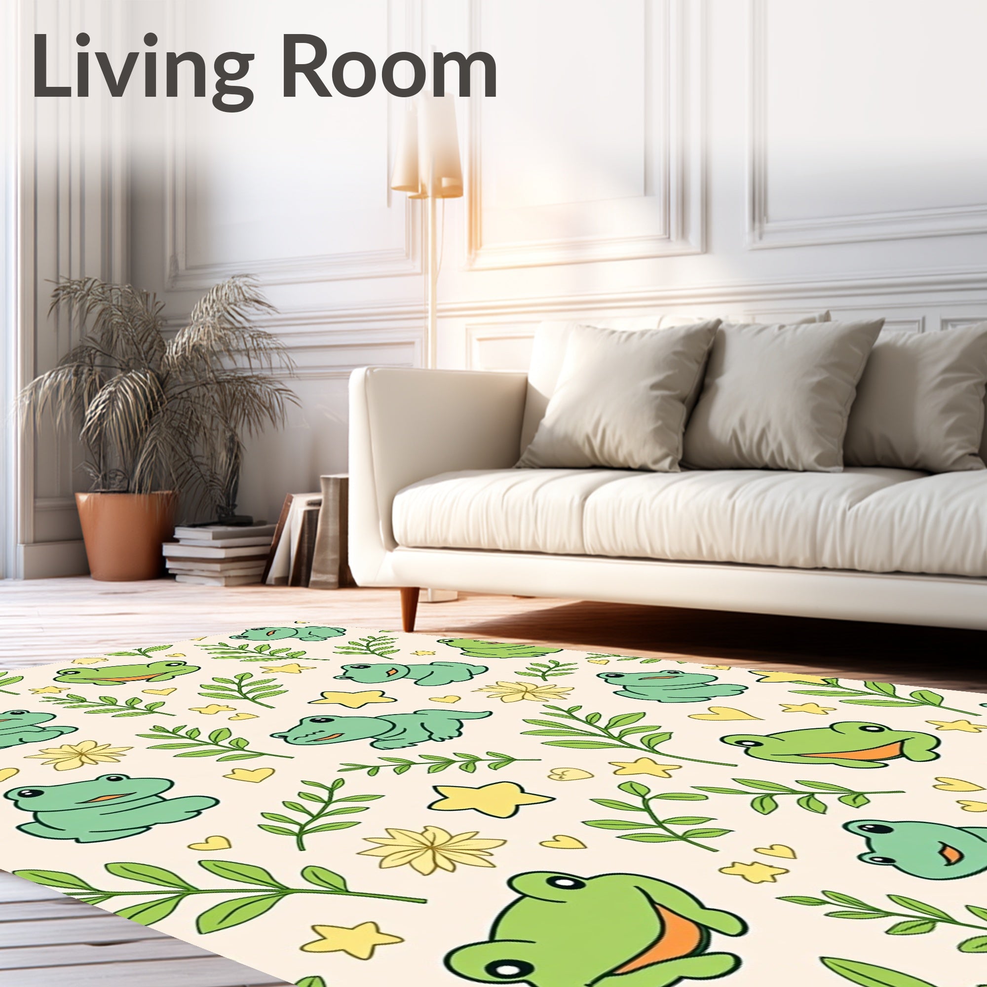 Playful Green Frogs Starry Branches Rug