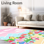 Sweet Village Pastel Buildings Sky Rug