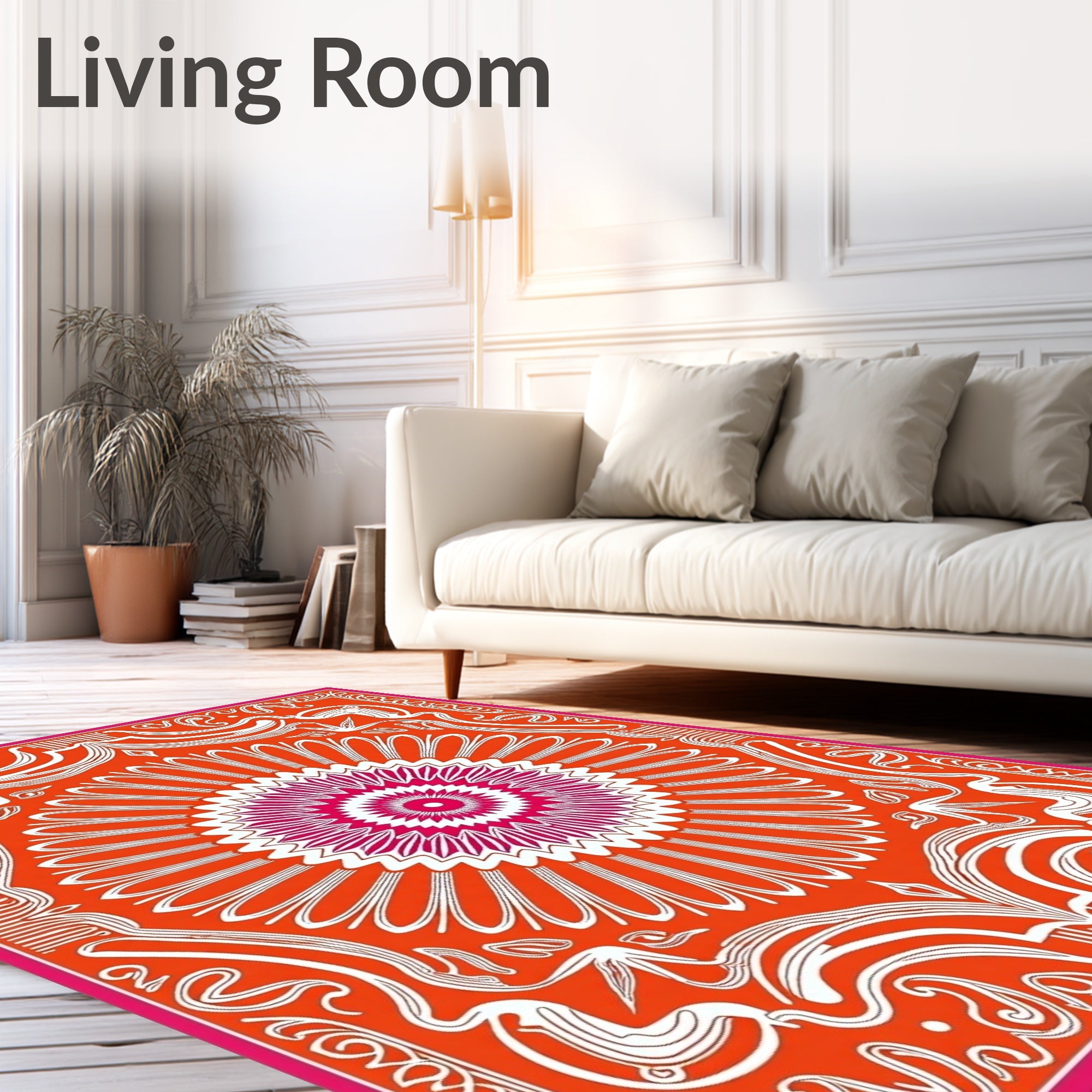 Vibrant Crimson Medallion Floral Rug