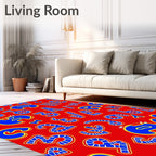 Vibrant Red Blue Alphabet Collage Rug