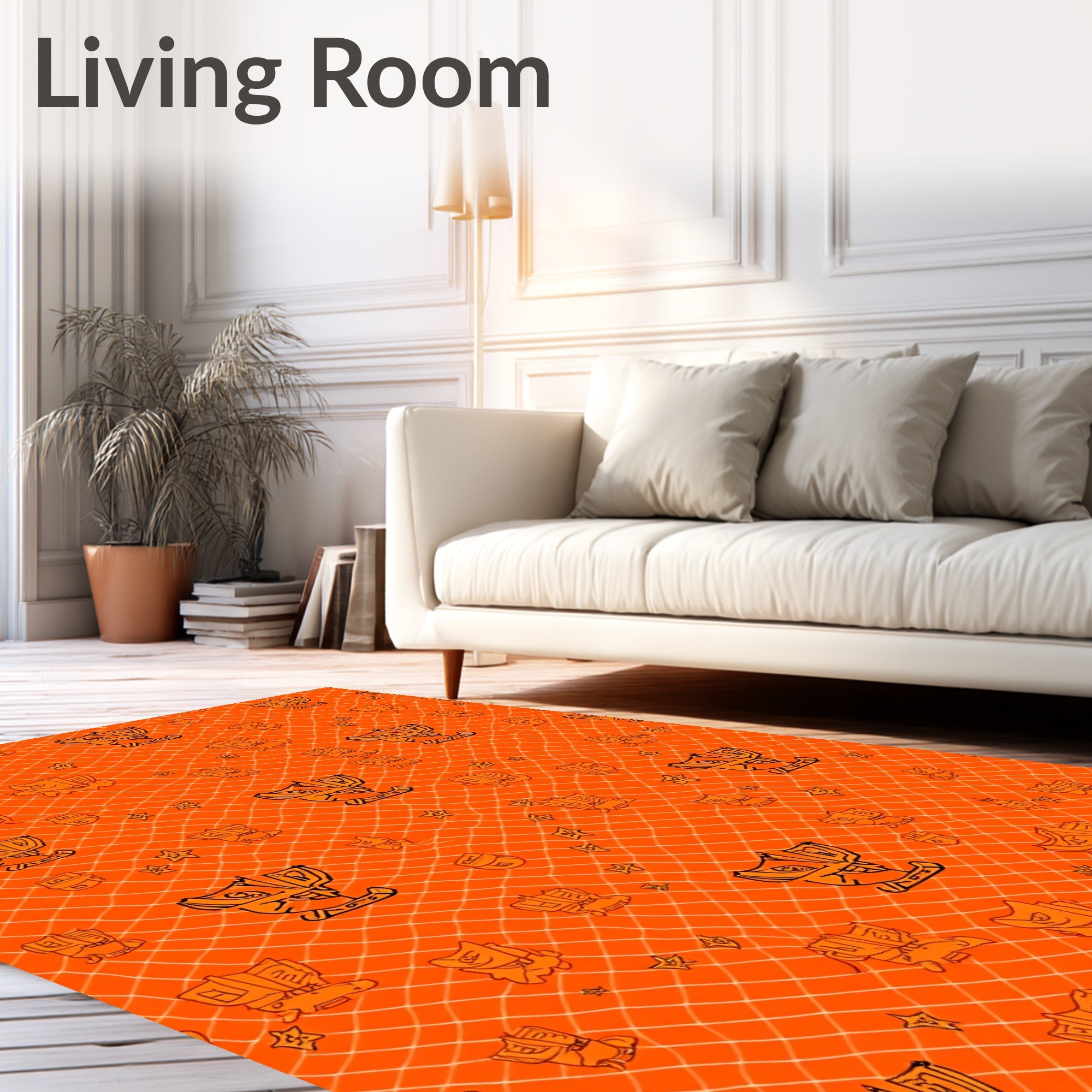 Orange Tribal Mask Net Rug