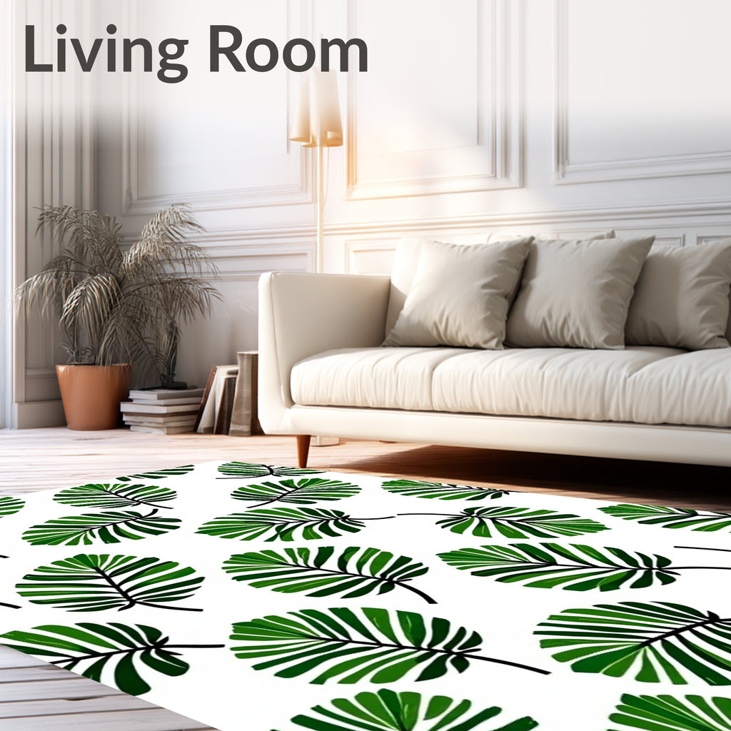 Green Tropical Leaf Pattern Rug
