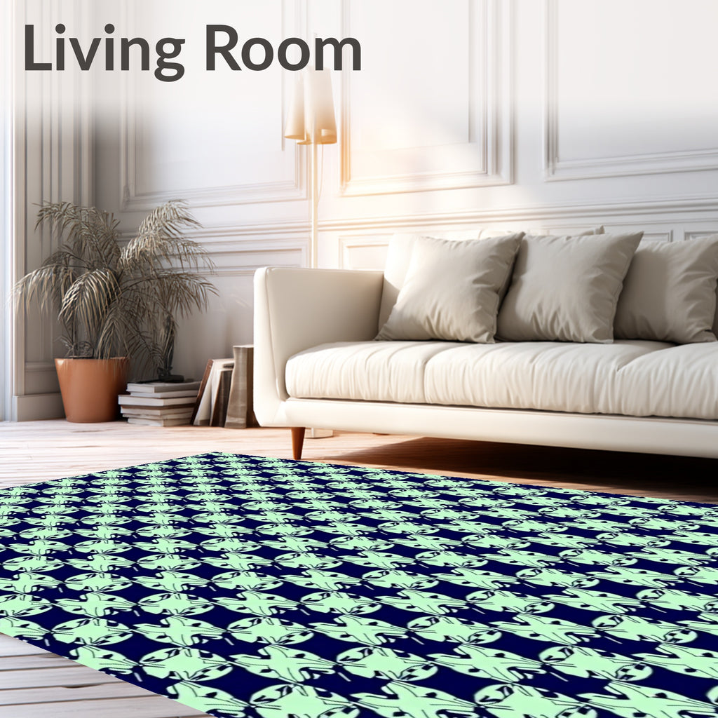 Deep Teal Mint Geometric Lattice Rug