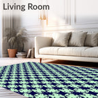 Deep Teal Mint Geometric Lattice Rug