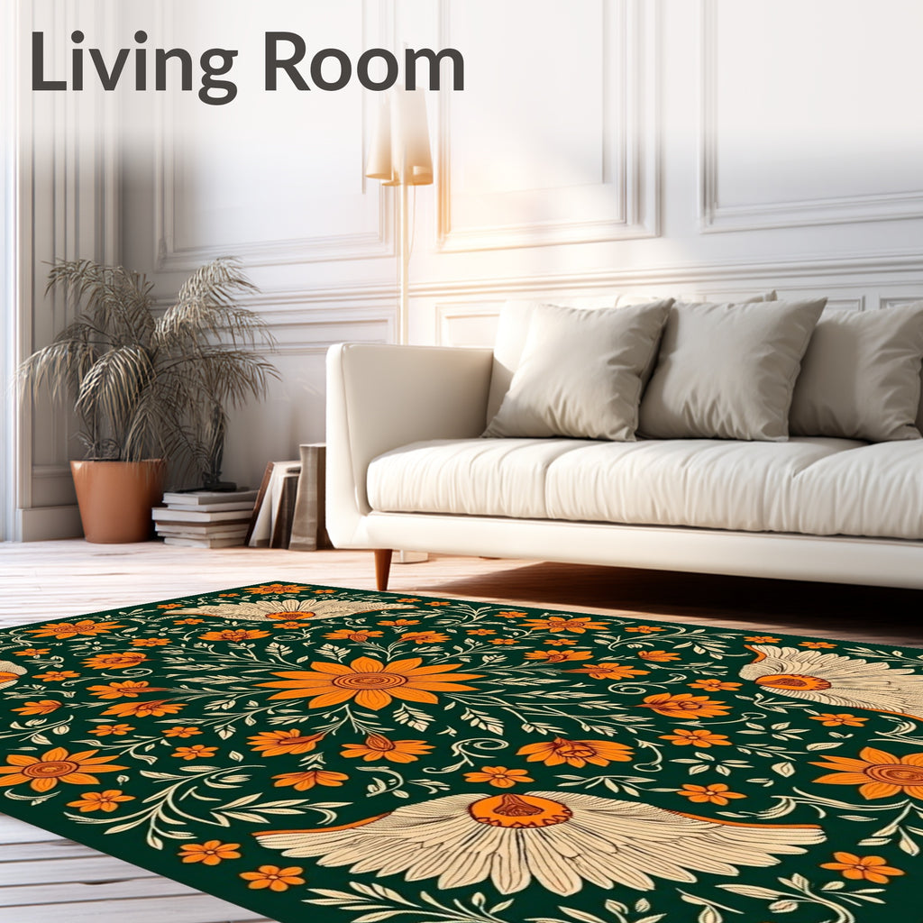 Emerald Orange Floral Winged Medallion Rug